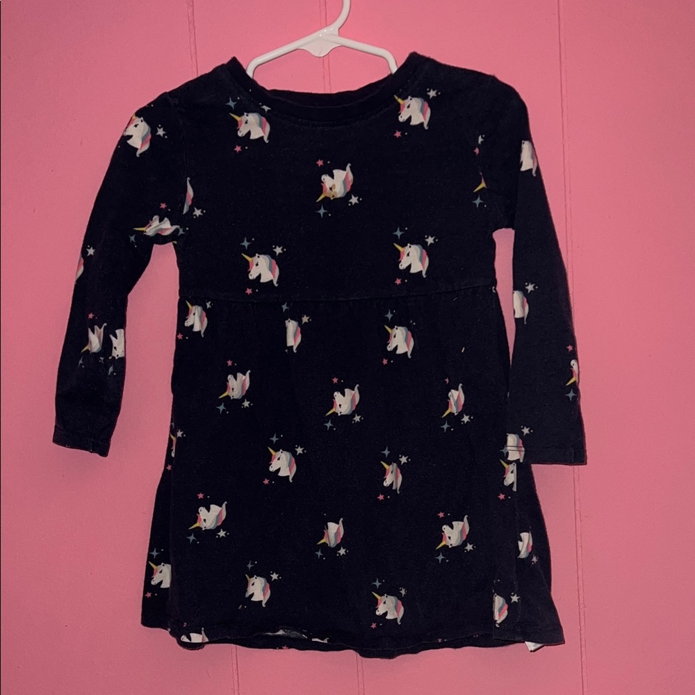 Unicorn Print Black Kids Dress